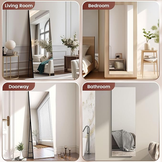 Kosmonia Full Length Mirror, 56"x18" Frameless Floor Mirror w/Distortion Free, HD Reflection, Standing or Leaning Full Body Mirror for Bedroom, Hanging Mounted for Living Room Cloakroom