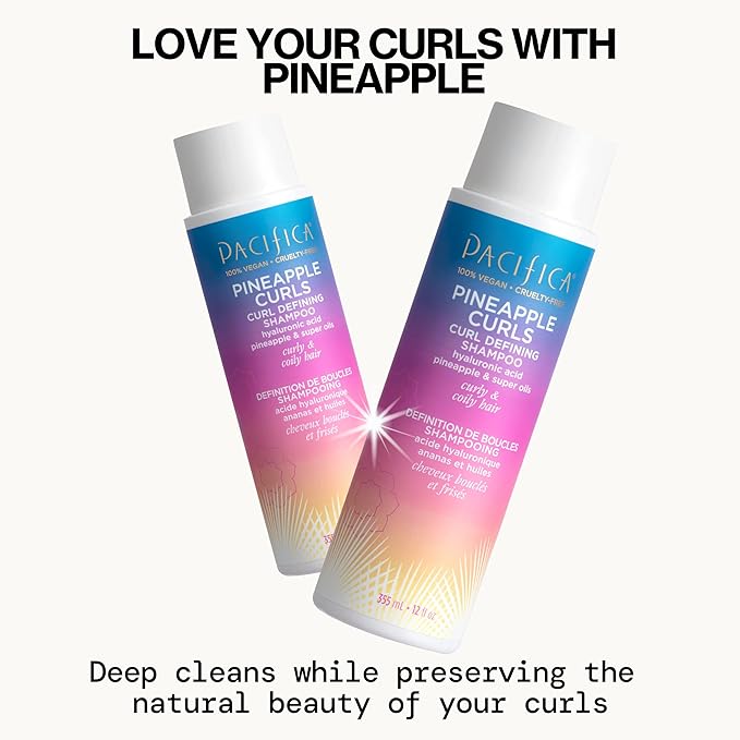Pacifica Pineapple Curls, Curly Hair Shampoo & Conditioner Set – Strand Defining Care for Wavy & Coily Hair – Reduces Frizz – Sulfate Free Clean Beauty Dermatologist Tested, Vegan & Cruelty-Free