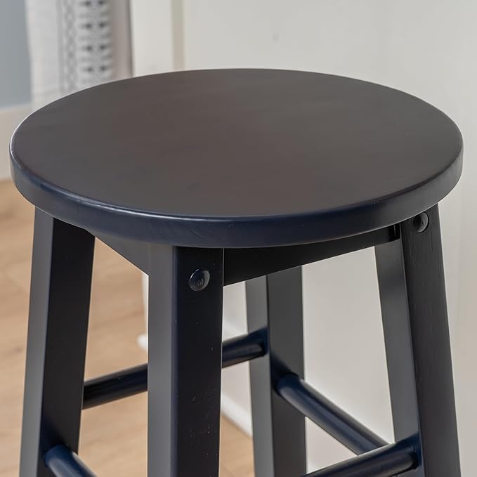 Linon Zeke Navy Blue Solid Wood Backless Round Barstool with 29 inch Seat Height