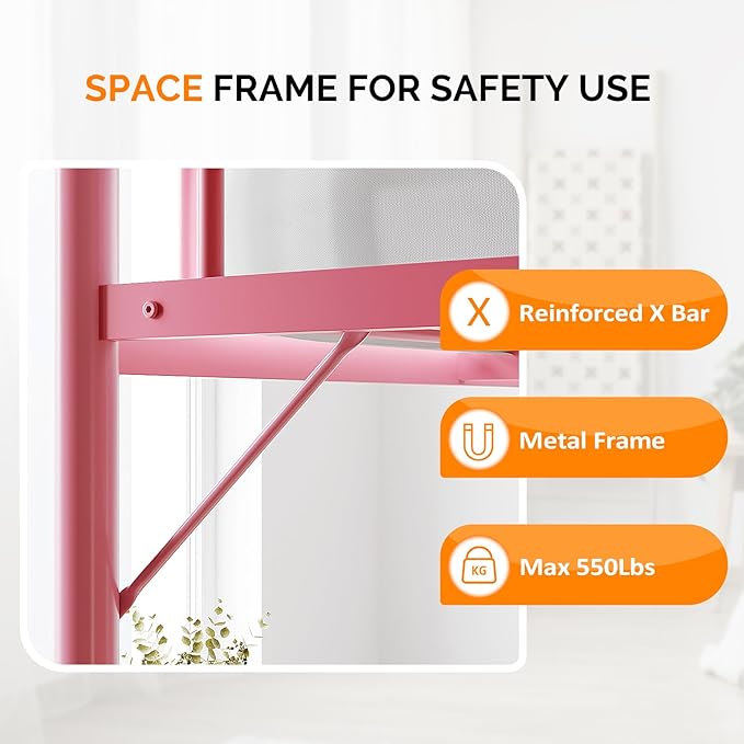 VINGLI Queen Loft Bed with Flat Rungs for Adults, Kids and Young Teens, No Box Spring Required,Heavy Duty Metal Slat Support, Pink