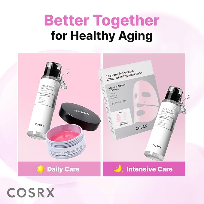 COSRX Pink Peptides Collagen Hydrogel Eye Patch for Puffy Eyes, Dark Circles & Fine Lines, Cooling Under Eye Patches (60), Korean Skin Care