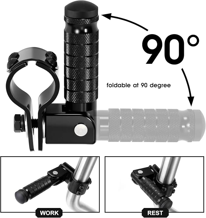 90 Degree Foldable Footpegs M8 Motorcycle Foot Pegs CNC Anti-Skid Footrest Passenger Pedal for Motorbike Mini Bike Dirt Pit Bike (Black)