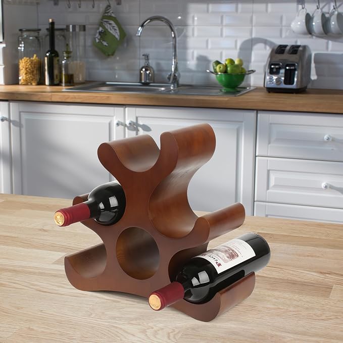 Countertop Wine Rack - 6 Bottle Wooden Wine Rack - Freestanding Wine Bottle Holder Stand - Wine Storage Rack for Cabinet Pantry Bar Kitchen
