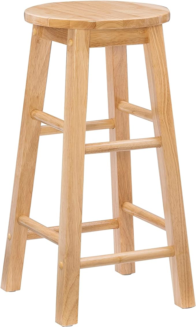 Linon Natural Barstool with Round Seat, 24-Inch