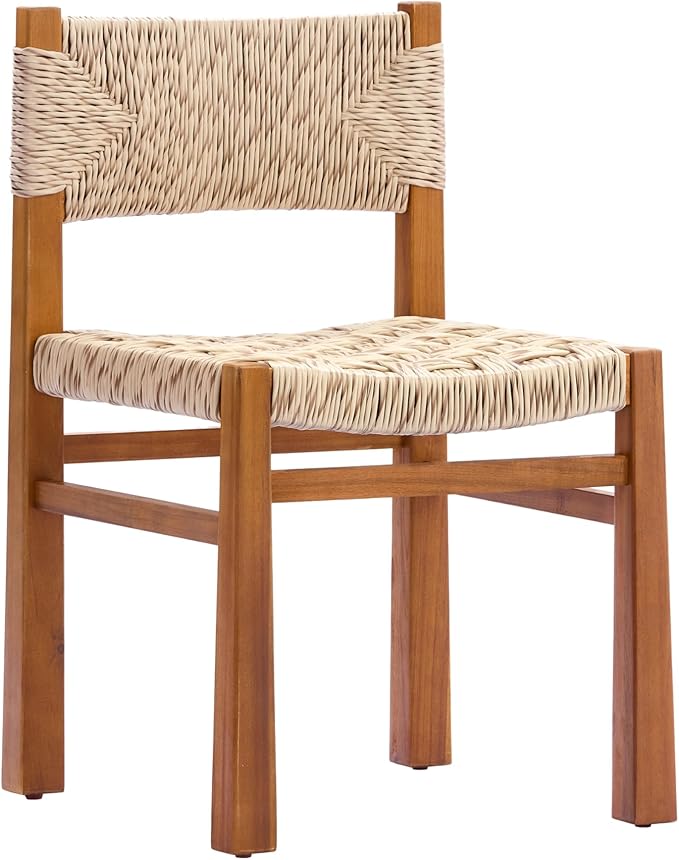 Christopher Knight Home Duro 6-Piece Outdoor Dining Set, Terrazzo Concrete Dining Table and Bench with 4 Acacia Wood Wicker Chairs, Patio Dining Table Set for Garden/Backyard, Light Grey+Teak+White