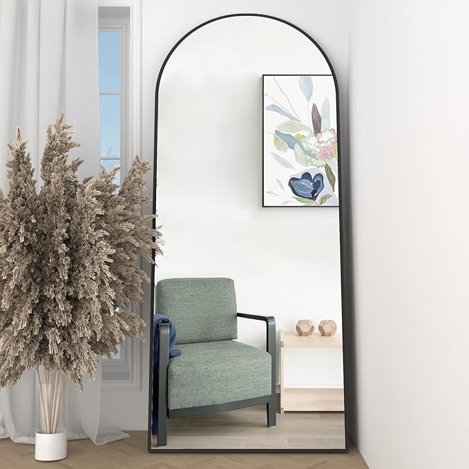 Arch Full Length Mirror - 65"x24" Arched Floor Mirror with Stand - Large Wall Mirror - Black - Standing, Hanging or Leaning Against Wall - Bedroom, Entry, Living Room