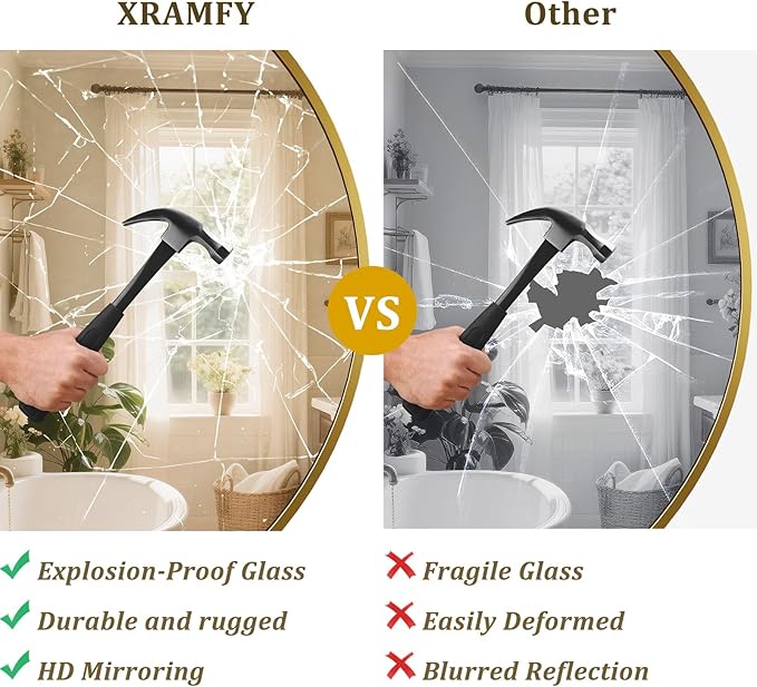 XRAMFY 40 Inch Round Mirror - Circle Mirrors for Bathroom, Entryway and Living Room Wall Decor, Modern Hanging Vanity Mirror, Matte Gold Circle Decorative Wall Mirror