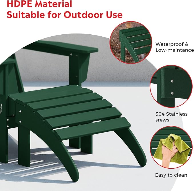 Costaelm Adirondack Chair Footrest Foldable Ottoman, Folding Ottoman Outdoor Foot Rest for Patio Waterproof, Adirondack Ottoman Outdoor, Dark Green