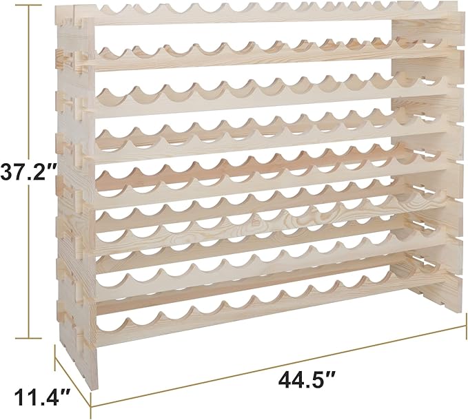 96 Bottle Modular Wine Rack Freestanding Floor Wine Holder, Stackable Wine Storage Rack Display Shelves, Solid Wood - Wobble-Free (96 Bottles)