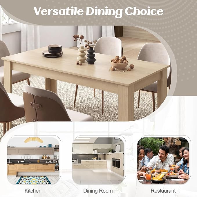 Giantex Dining Table for 4-6, 63" L Large Farmhouse Kitchen Table, Wooden Rectangular Dinner Table for Living Dining Room, Home Office, Dinette, 330LBS Capacity, Natural