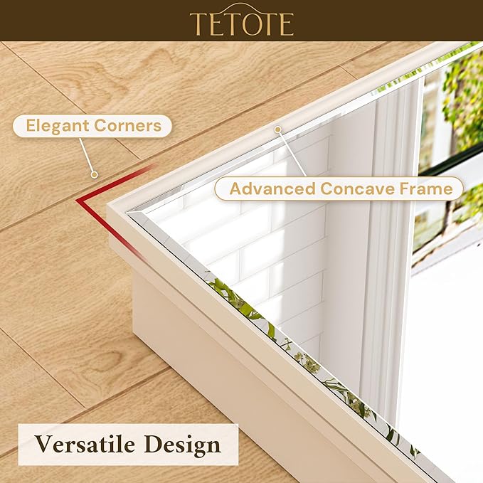 TETOTE Medicine Cabinet 24" x 30" Bathroom Mirror with Storage White Medicine Cabinet with Mirror for Bathroom, Beveled Framed, Adjustable Shelves, Surface Mount or in Wall