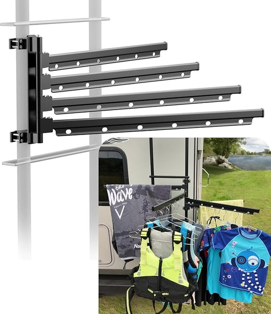 Safoner Aluminum RV Clothes Drying Rack Ladder Mounted- 24-Inch Long and 180° Swivel Arms, Essential Outside Travel Trailers & Campers Accessories