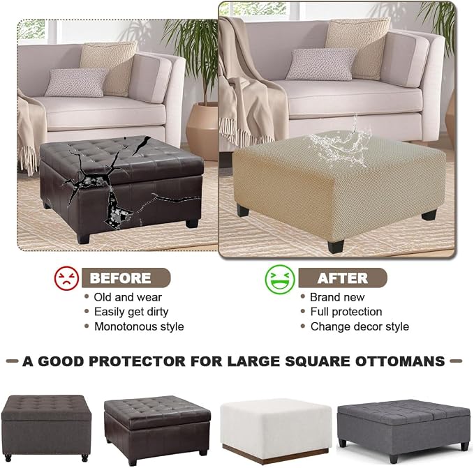 Levoberg Waterproof Square Ottoman Cover Large Square Folding Storage Ottoman Bench Slipcovers Footrest Stool Covers Oversized Ottoman Coffee Table Covers Cube with Elastic Bottom S Sand