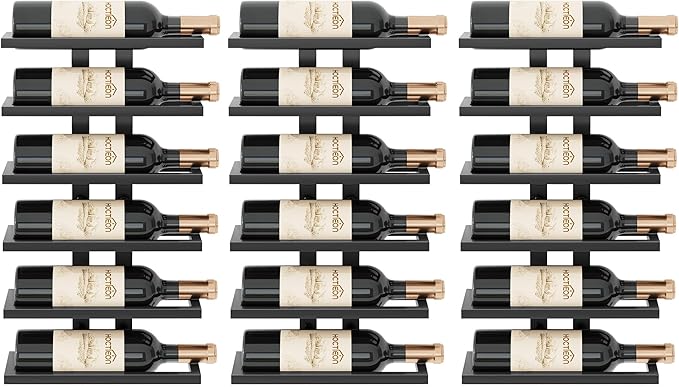 Hoctieon 3-Set 6 Tier Wall Mount Wine Rack (18 Tiers), Wall Racks for Wine Bottles Display and Storage, Hanging Bottle Organizer for Living Room, Dining Room, Wine Cellar, Bar, Black