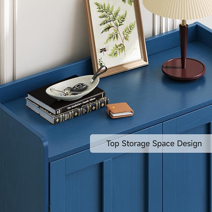 ComfyCorner Blue 7+1 Tier Farmhouse Shoe Storage Cabinet - 45" Tall Entryway Organizer with Cross Molding Doors, 3 Adjustable Shelves & Metal Legs, Shoe Rack for Front Door Entrance