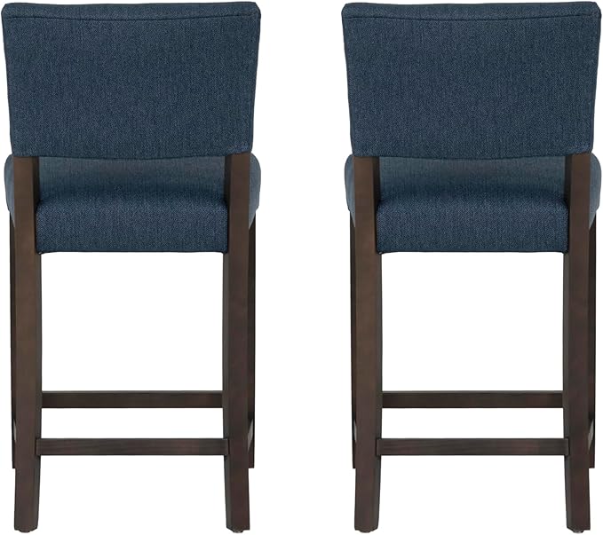 Linon Brasko Dark Espresso Wood with Dark Blue Upholstery 24" Seat Height Counter Stool in a Set of 2