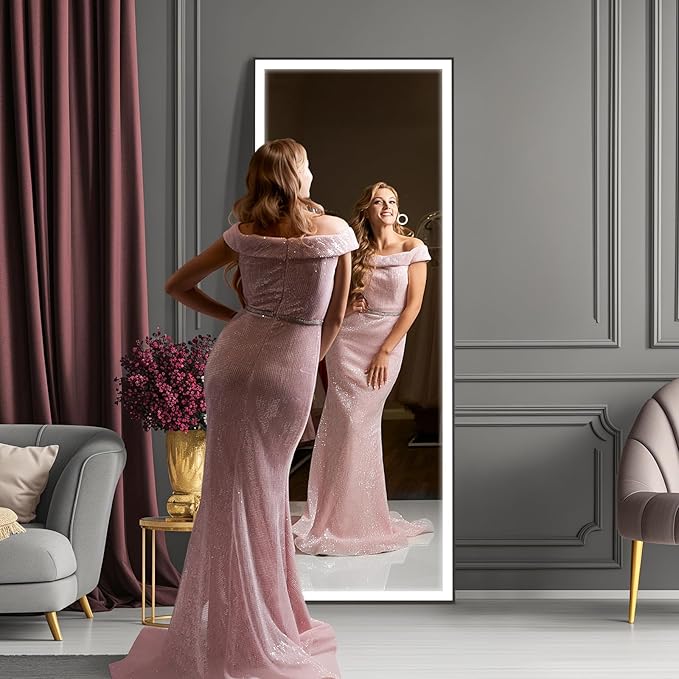 Kosmonia 56×18 LED Full Length Mirror with Lights - Wall Mounted Vertical Vanity Mirror for Bedroom & Bathroom, Full Body Backlit, Adjustable Brightness, Tempered Glass