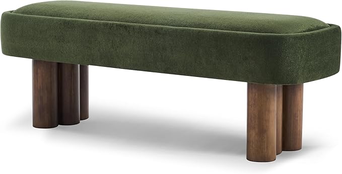 Merax 51.5" Indoor Fabric Dining Bench with Walnut-Finished Rubberwood Legs – Upholstered Seating Bench for Kitchen, Dining Room or Living Space, Supports Up to 250 lbs,Green