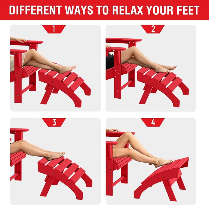 Costaelm Adirondack Chair Footrest, Patio Footstool, Ottoman Outdoor Foot Rest for Patio Waterproof, Adirondack Ottoman Patio Footstool, Red