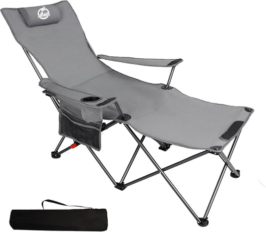Northroad Foldable Camping Chair w/Foot Rest, Outdoor 6 Legged Beach Chair w/Footrest, Adjustable 90°- 135° Reclining Lounge Chair w/Detachable Pillow, Cup Holder & Carry Bag