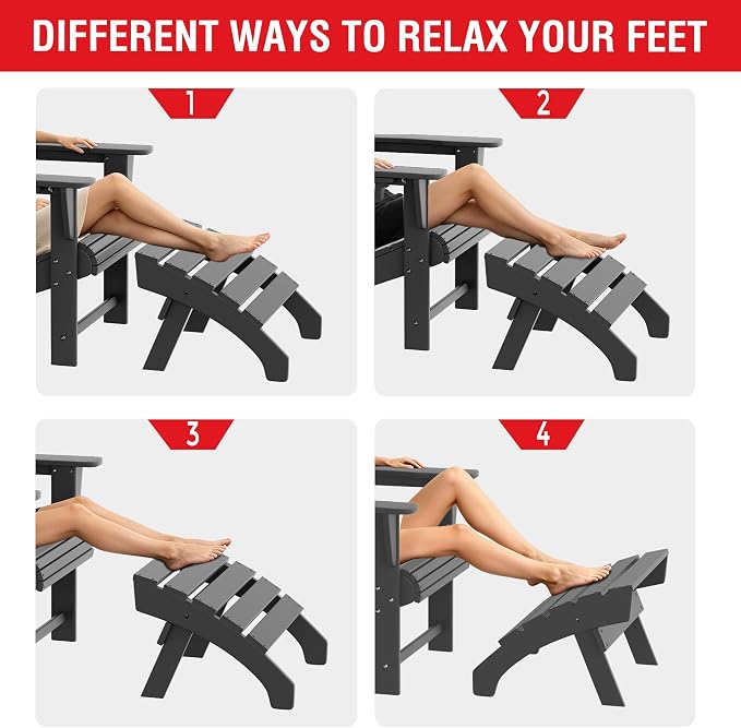Costaelm Adirondack Chair Footrest, Patio Footstool, Ottoman Outdoor Foot Rest for Patio Waterproof, Adirondack Ottoman Patio Footstool, Gray