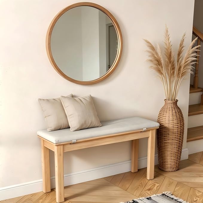 CycleCrew 39.4" Solid Wood Dining Bench with Removable Cushion - Mid-Century Modern Entryway Bench, Extra Height Upholstered Bench for Dining Table, End of Bed, Living Room