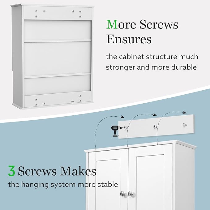 Bathroom Cabinet Wall Mounted Over Toilet Storage Cabinet 20x28 Inch White Wood Wall Space Saver Medicine Cabinets for Bathroom Storage with Adjustable Shelf, 2 Doors, Soft Hinge