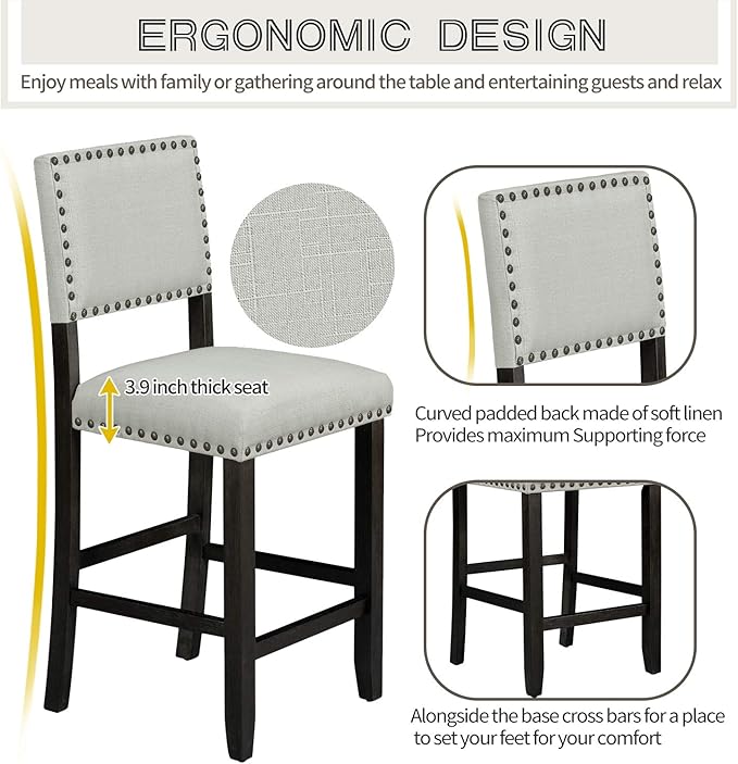 Harper & Bright Designs 5-Piece Counter Height Dining Set, Classic Elegant Table and 4 Chairs in Espresso and Beige