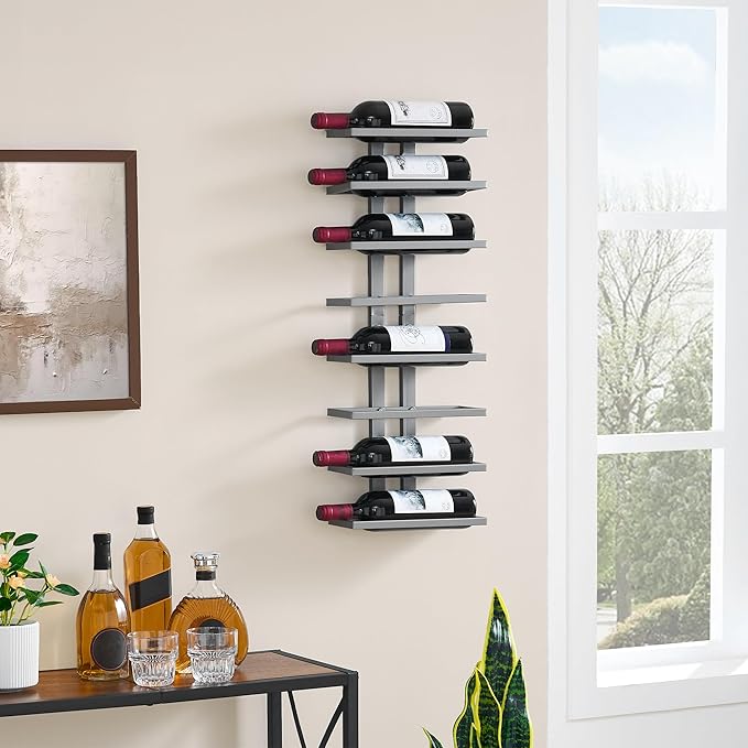 Hoctieon 2-Set 8 Tier Wall Mount Wine Rack (16 Tiers), Wall Racks for Wine Bottles Display and Storage, Hanging Bottle Organizer for Living Room, Dining Room, Wine Cellar, Bar, Grey