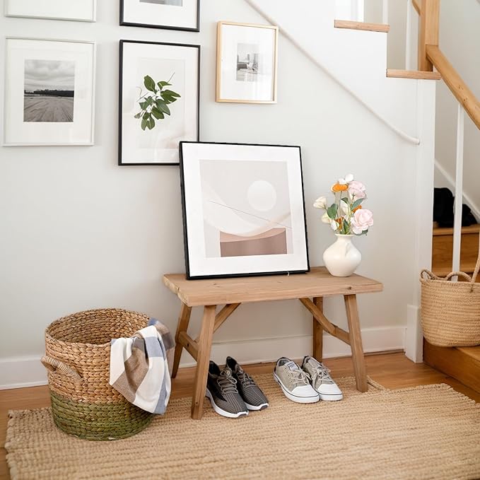 SwallowLiving 30" Solid Wood Entry Bench - Rustic Farmhouse Style Hallway Seating for Living Room, Dining Room Entryway - Handcrafted Natural Finish