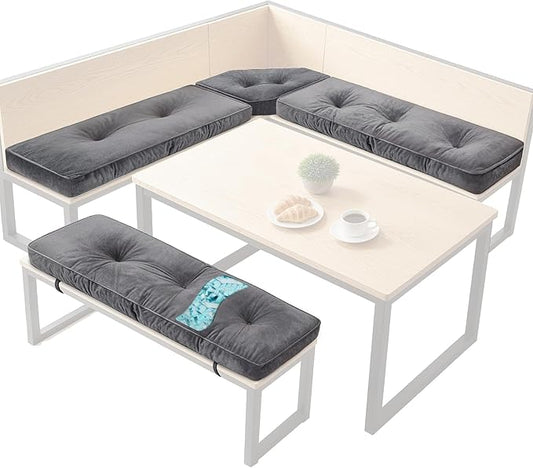 4 Piece Breakfast Nook Cushions Kitchen Corner Nook Cushion Set Shredded Foam Support 3 inch Thick Bench Seat Cushion Pad for Dining(Gray)