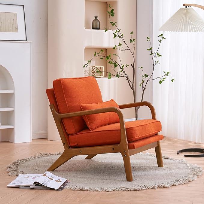 Bonnlo Burnt Orange Accent Chairs Set of 2, Upholstered Mid Century Modern Lounge Chairs Reading Chairs Side Sitting Chair Solid Wood Farmhouse Armchairs for Living Room, Bedroom, Guest Room