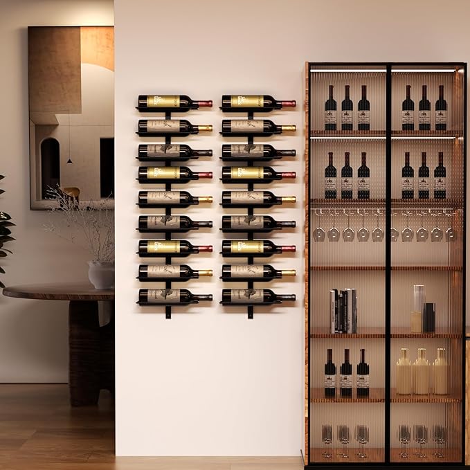 B4Life Wine Rack and Holder Wall Mounted 18 Bottles, Metal Hanging Mount Racks for Wall, Liquor, Champagne for Bottles Storage Home Bar, Cellar and Kitchen, Dining Room (Black, 18 Bottle)