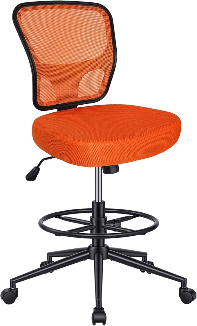 Armless Drafting Chair Tall Office Chair for Standing Desk - Adjustable Height Mesh Ergonomic Drafting Stool with Foot Ring & Wheels, Rolling Counter Height Computer Chair for Home Office