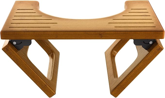 AmazerBath 8.5 Inches Bamboo Toilet Stool Squat for Adult, Foldable Squatting Potty Stool for Bathroom, 0.79" Thickness Poop Stool with Non-Slip Strip, No Assembly Required, Dark Wood Color