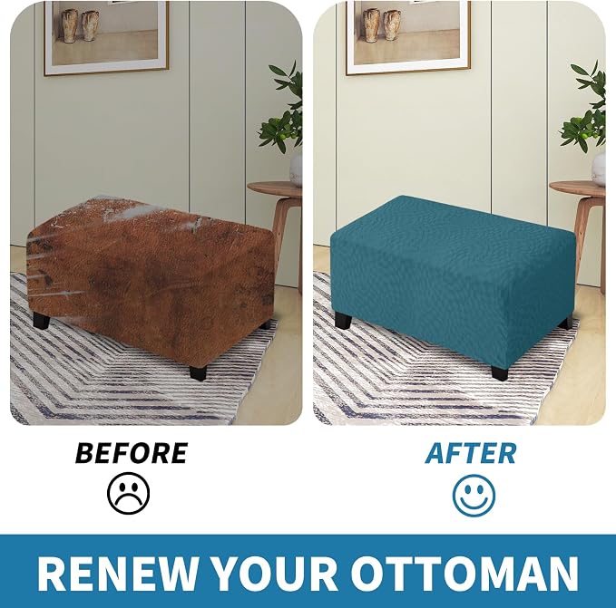 ZNSAYOTX 2026 Rectangle Ottoman Cover (L:35"-45") Super Stretch Soft Footrest Slipcover Form Fit, Universal Folding Foot Stool Covers with Non-Slip Elastic Band, Fashion Jacquard Texture, Teal
