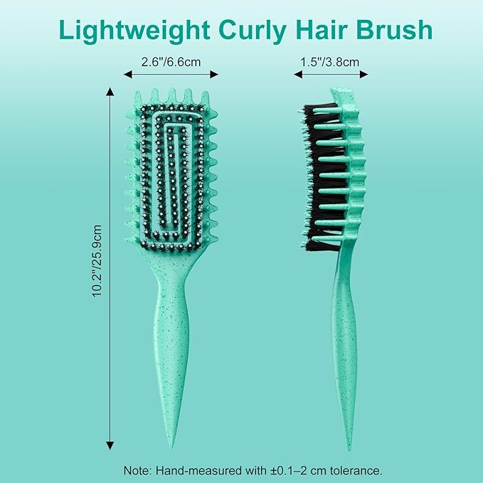 Curly Hair Brush, Curl Defining Brush with Soft Boar Bristles Detangling Tangled Glides, Wide-Teeth Design Effortlessly Shaping & Defining Curls, Curling Definer for Wet & Dry Hair (Green)