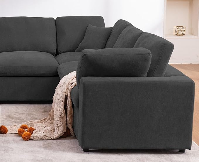 Oversized Modular Sectional Sofa Couch, Large 7 Seater Corner Sofa Modern U Shaped Sectional Couch with Ottoman Cloud Couches for Living Room, Office, Spacious Space, Dark Gray