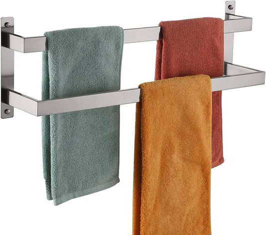 KOKOSIRI Bath Towel Bars Bathroom 2-Tiers Ladder Towel Rails 24-Inch Towel Holders Wall Mounted Towels Shelves Rack Brushed Stainless Steel, B5008BR-L24