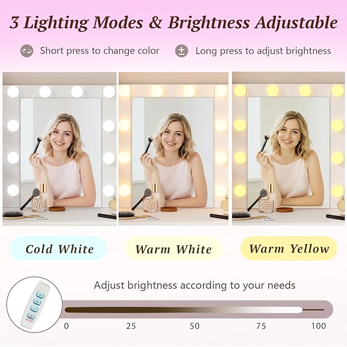 Vanity Desk with Mirror and Lights, Charging Station, Makeup Vanity with 5 Drawers & 4 Open Storage Shelves, White Vanity Table with RGB Cabinets & Hairdryer Holder, Large Dressing Table for Women