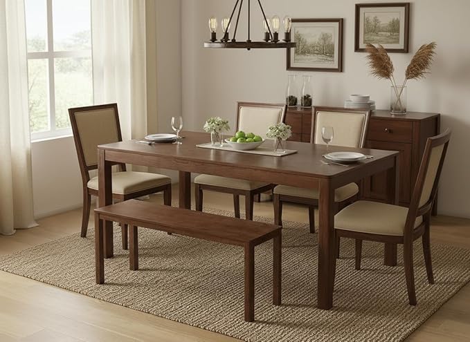 100% Solid Oak Wood Dining Bench, 39.6'' Entryway Bench Extra Chair Seat Long Ottoman with Squre End & Round Corner for Kitchen Living Room Bedroom, Walnut