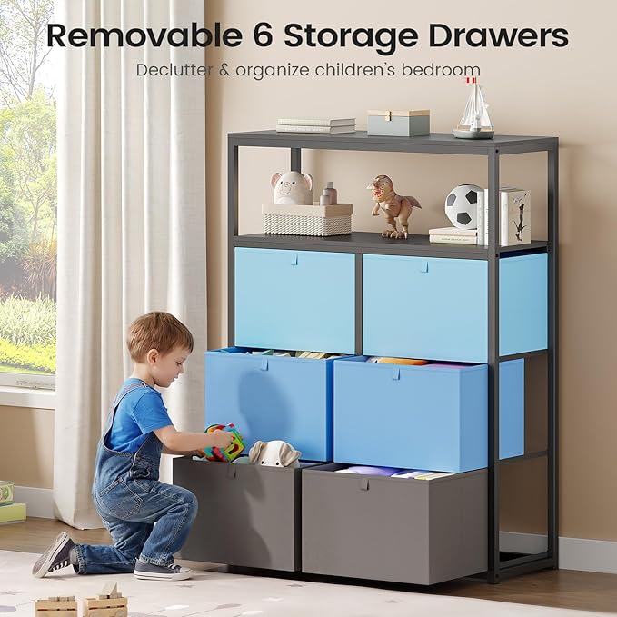 AOGLLATI Bunk Bed Twin Over Twin with 6 Storage Drawers for Kids Teens,Metal Led Loft Bed with Bedside Storage,Safety Guardrails for Small Space, No Box Spring Needed, Grey