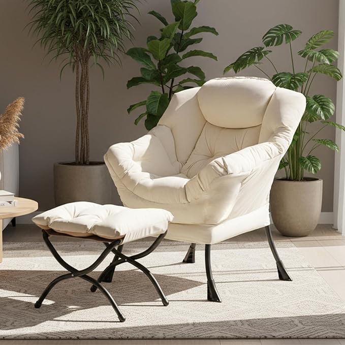 Tiita Modern Large Accent Lounge Lazy Chair, Leisure Sofa Reading Armchair with Ottoman, Footrest for Bedroom, Living Room, Dorm Rooms, Garden