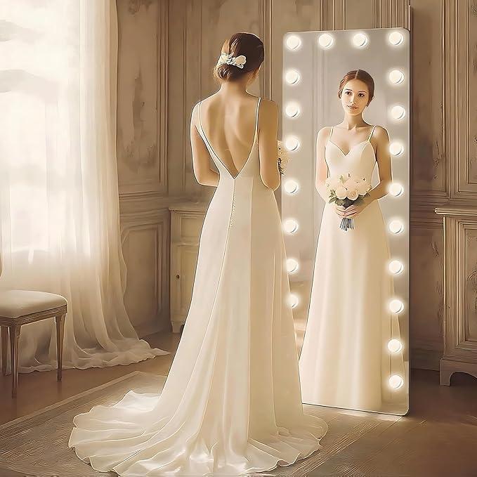 Kosmonia 66x22 Hollywood Full Length Mirror with Light, 22 Dimmable Bulbs & 3 Color Smart Touch Control, Distortion Free, Tempered Glass, Safe Full Body Mirrors with Stand