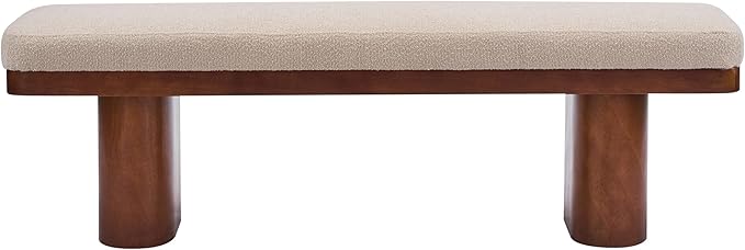 Christopher Knight Home 55" Chenille Upholstered Bench with Solid Rubber Wood Legs, Modern Farmhouse Bedroom Bench, Padded Entryway Bench Seat, Dining Bench for Living Room End of Bed, Light Brown