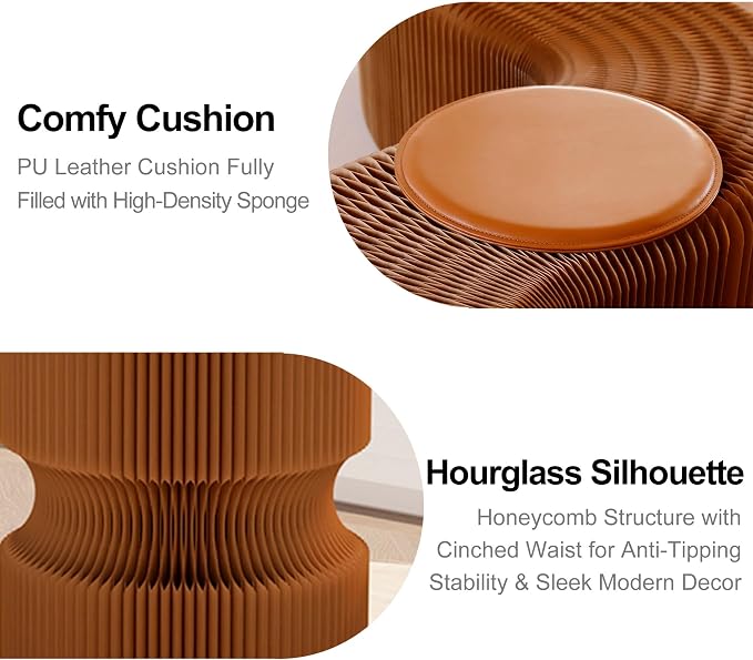 Accordion Folding Stool, Modern Kraft Paper Honeycomb Ottoman, Collapsible Portable Footrest Stool, Fold Up Under Desk Seat for Office Entryway Living Room Small Space (11 Inch, Brown)