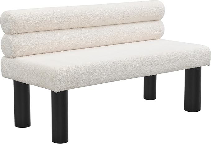 Christopher Knight Home Wally Boucle Upholstered Dining Bench, Modern Large Dining Room Chair, Entryway Ottoman Bench, Bedroom End of Bed Seating, Armless Desing and Wooden Frame, Milky White+Black