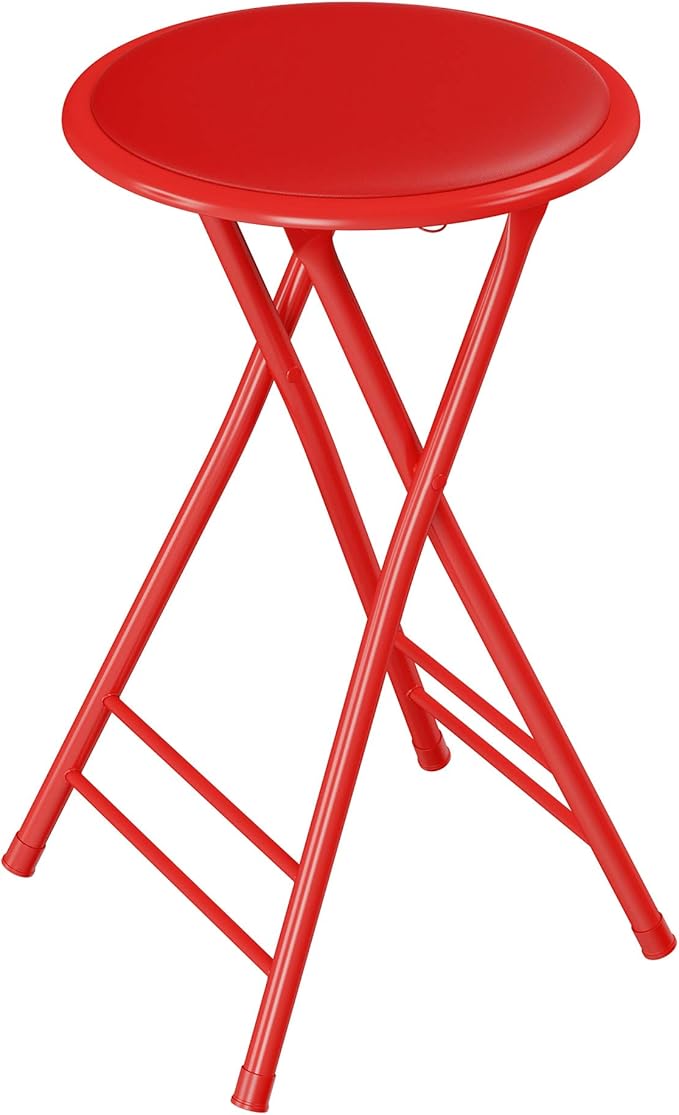 Lavish Home Folding Stool - Backless 24-Inch Stool with 225lb Capacity for Kitchen or Rec Room - Portable Indoor Counter Bar Stools (Red)