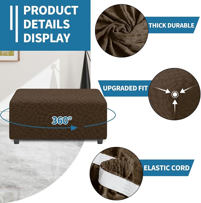 ZNSAYOTX 2026 Rectangle Ottoman Cover (L:28"-34") Super Stretch Soft Footrest Slipcover Form Fit, Universal Folding Foot Stool Covers with Non-Slip Elastic Band, Fashion Jacquard Texture, Coffee