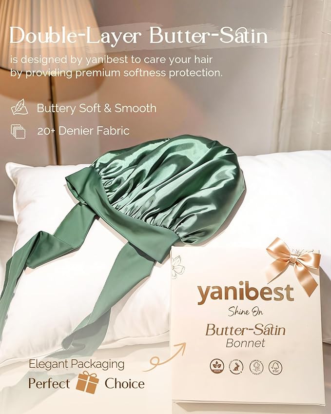 YANIBEST 調整可能 シルク ナイトキャップ レディース 二層サテン ナイトキャップ 摩擦軽減 髪の絡まり防止 くせ毛対策